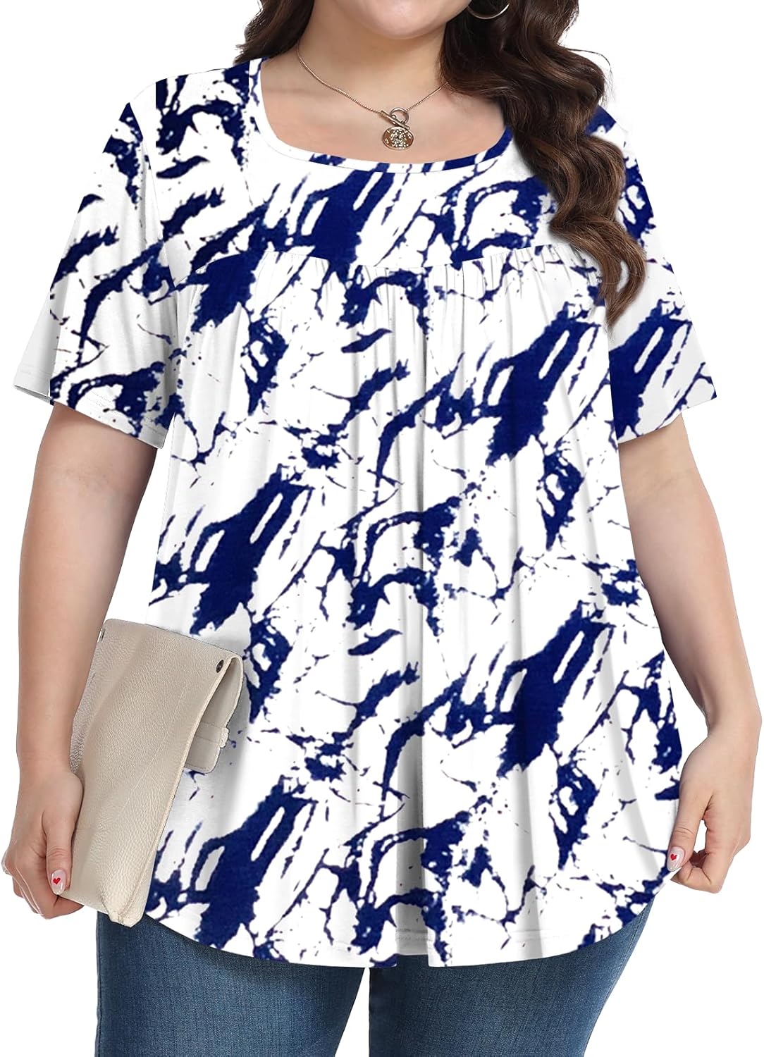 Plus Size Tops for Women Summer 2026 Short Sleeve Shirts Tunics Square Neck Casual Loose Blouses 1X-5X - Image 2