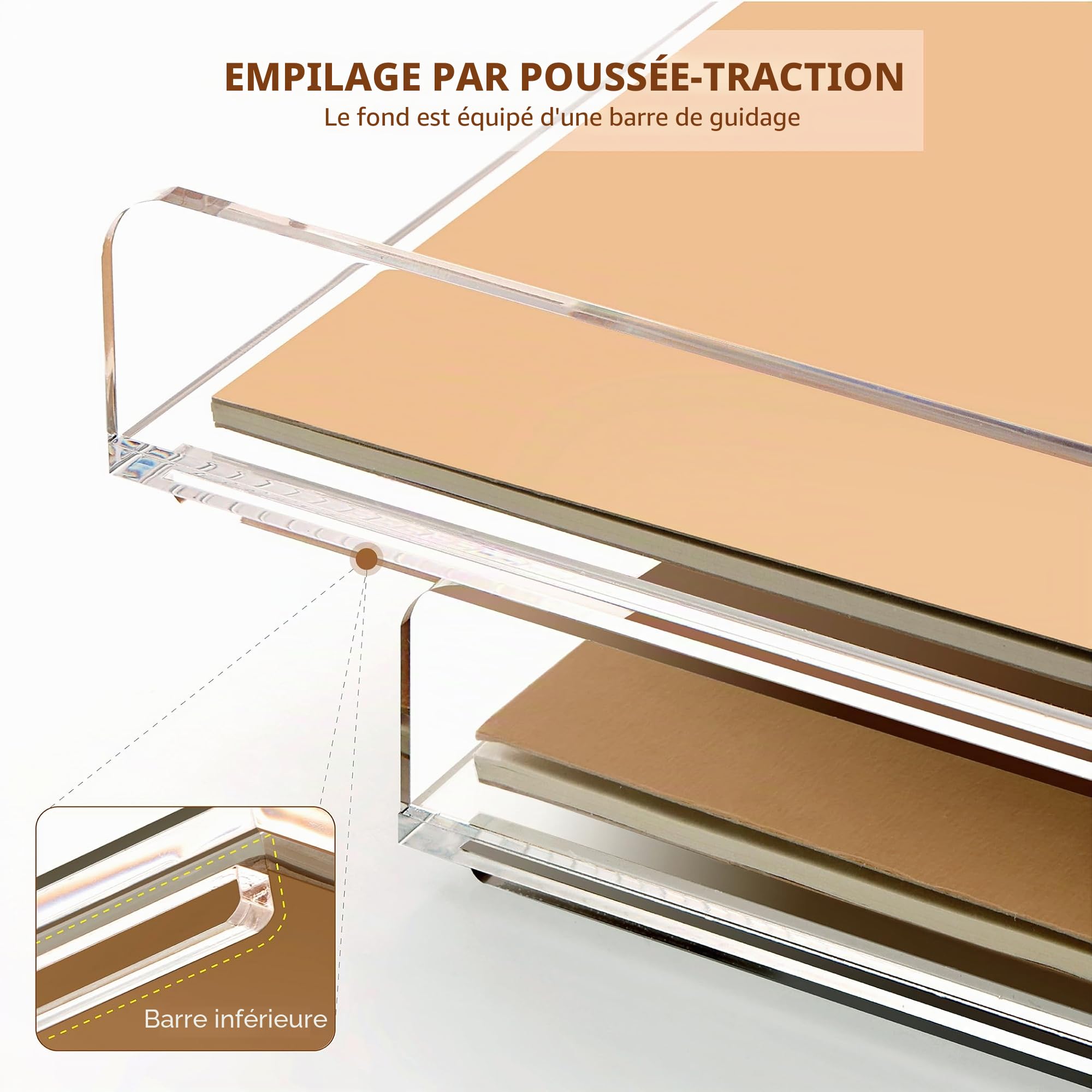 SANRUI Corbeilles à courrier 2 Pièces,Acrylique Organisateur de Bureau empilable,Plateau de Bureau en Transparent,Bacs à Documents pour Le Bureau, l'école, l'étude