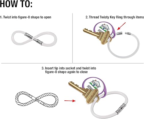 Miniatura 5 de Lucky Line Llavero de bloqueo giratorio de 5 pulgadas, bucle de alambre de acero recubierto de nailon flexible, resistente a la corrosión y