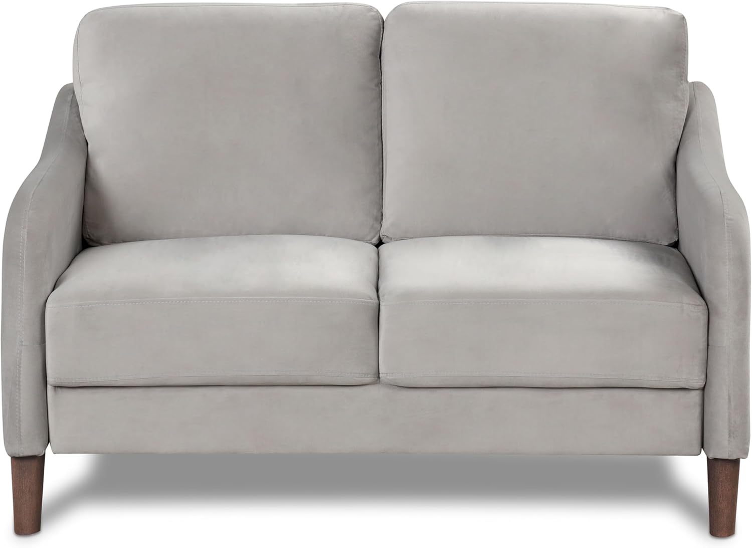 Furniture of Amarica Diana Mid Century Modern Velvet Loveseat with Solid Wood Legs, Compact Upholstered 2-Seater Sofa, Light Gray