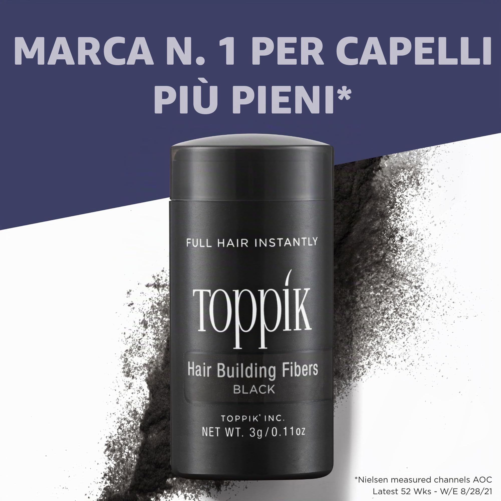 Toppik Fibre di cheratina per la costruzione dei capelli, Nero (Black), 55 g - etichetta in lingua Italiana
