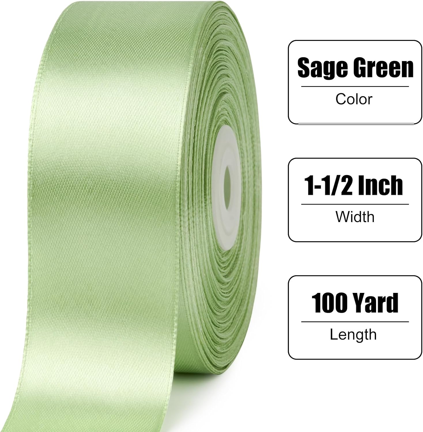 Sage Green Satin Ribbon 1-1/2 Inches, 100 Yards image 2