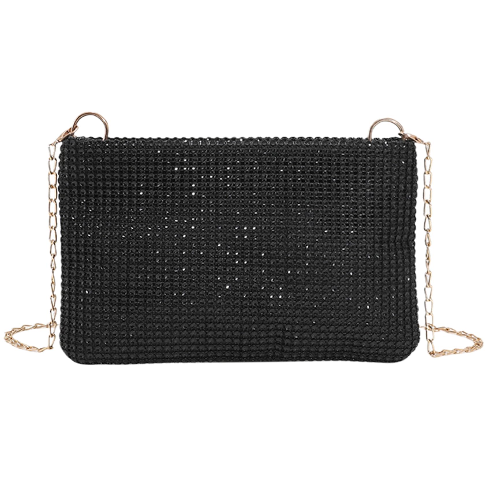 KUYYFDS Evening Bags for Women Sparkly Sequin Clutch Bags with Detachable Chain Strap and Zipper Bling Rhinestone Clutch Evening Bag Elegant Shoulder Bag for Cocktail Party Banquet Black