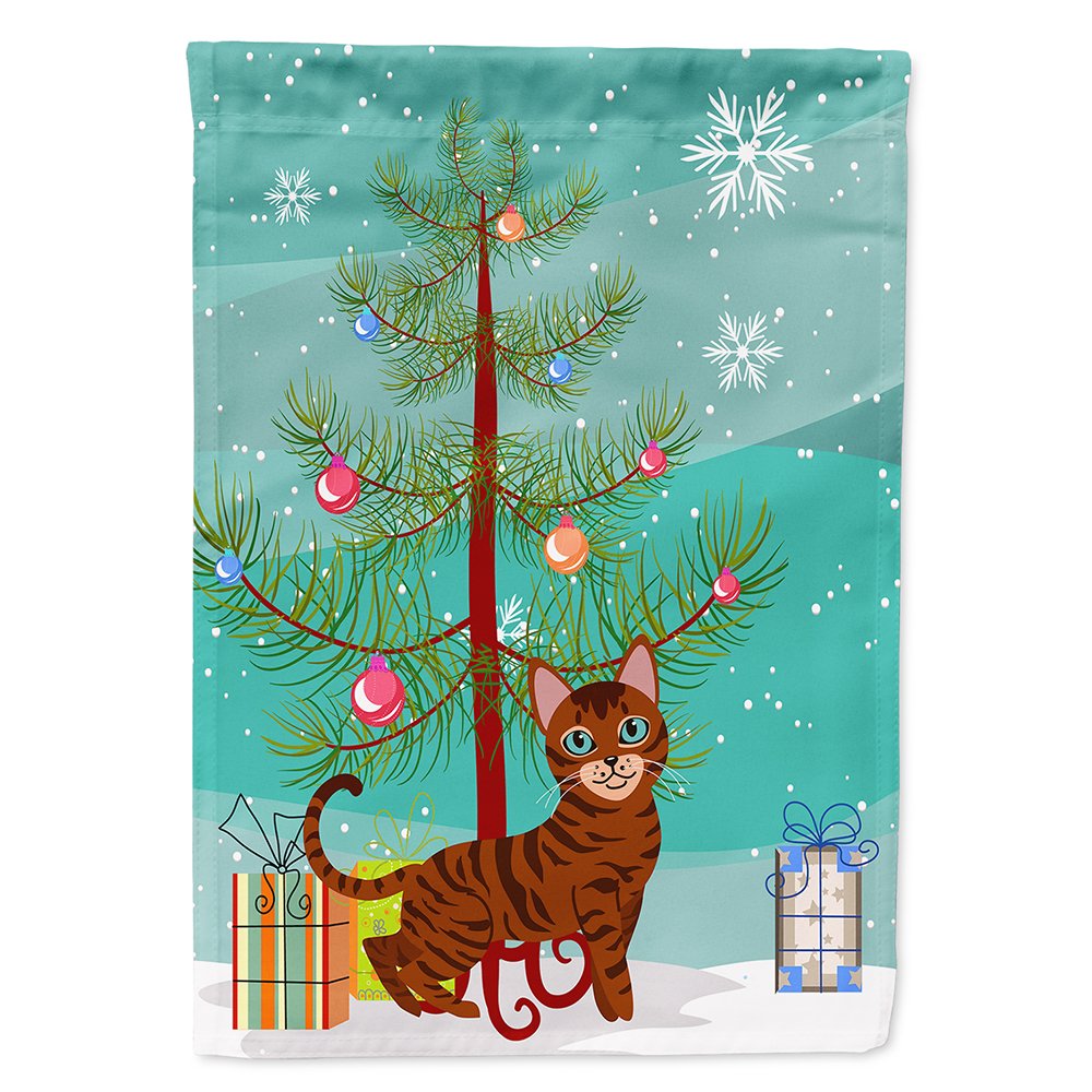 Drapeau de maison Toyger Cat au jardin pour une ambiance de Noël chaleureuse