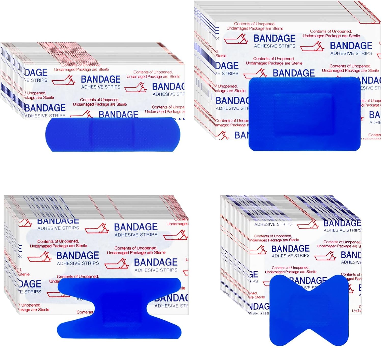 160Pcs Blue Waterproof Adhesive Bandaids Include 4 Shapes Band-aids Breathable Bandaid for First Aid and Wound Care