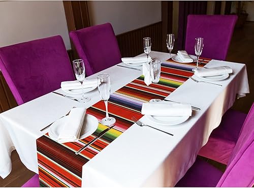 Miniatura 5 de Oudain Mantel de plástico de 4 piezas de 108 x 54 pulgadas, impermeable, a rayas mexicanas, para noche de tacos, festivales, bodas, color blanco