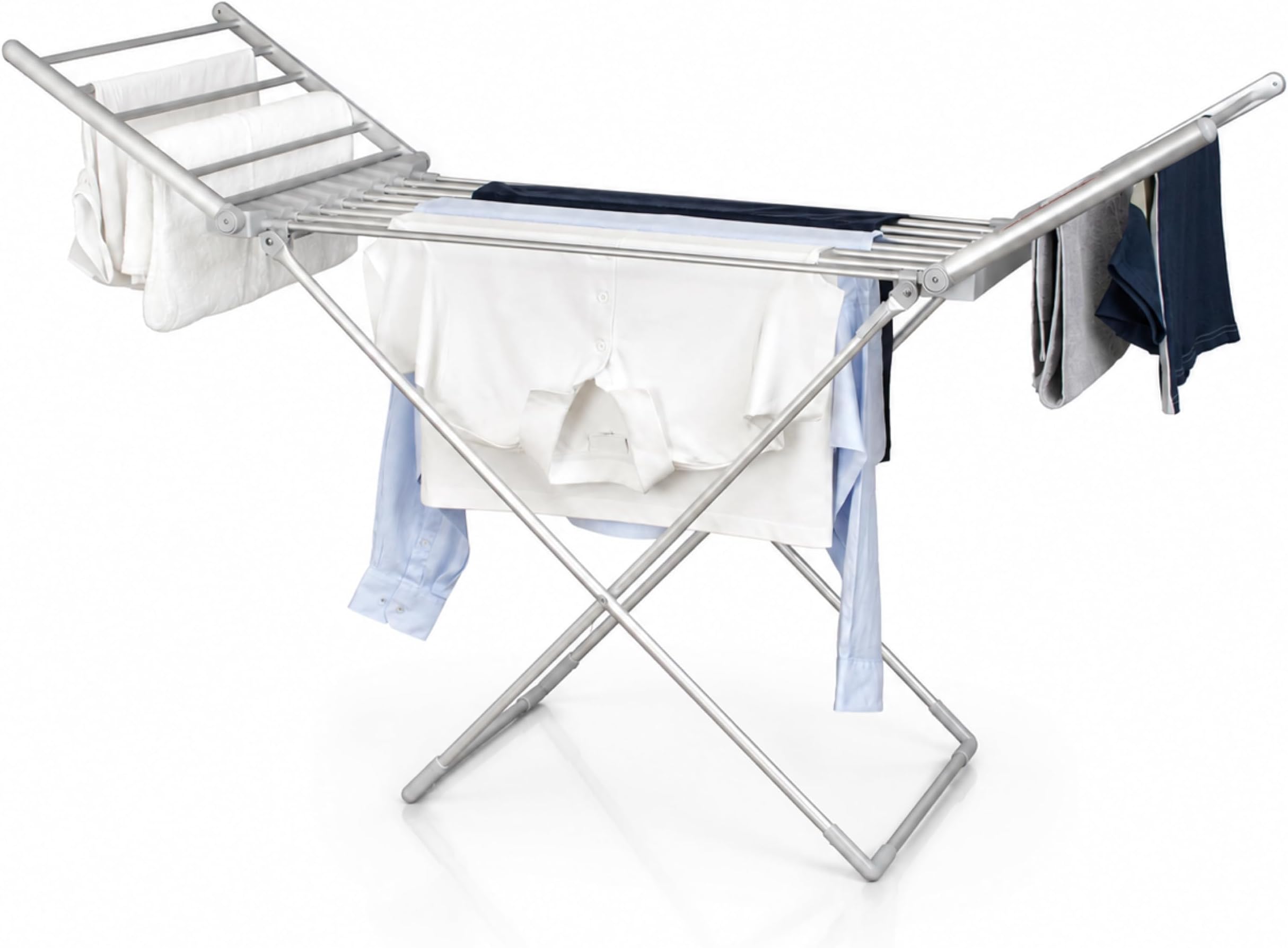 Status 230W Heated Winged Clothes Airer, Foldable Aluminium Electric Drying Rack with 20 Rails and 94cm Wingspan, Low-Energy Indoor Laundry Dryer Stand, Silver (AHCA-230W1PKB)