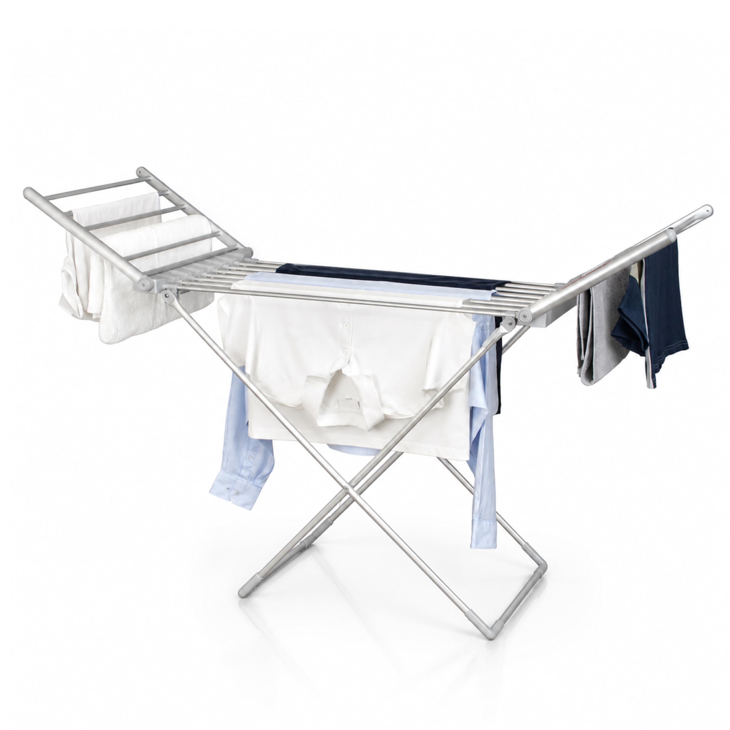 Status 230W Portable Heated Clothes Airer with Wings - Silver - Aluminium - 18 Bars - 15kg Capacity