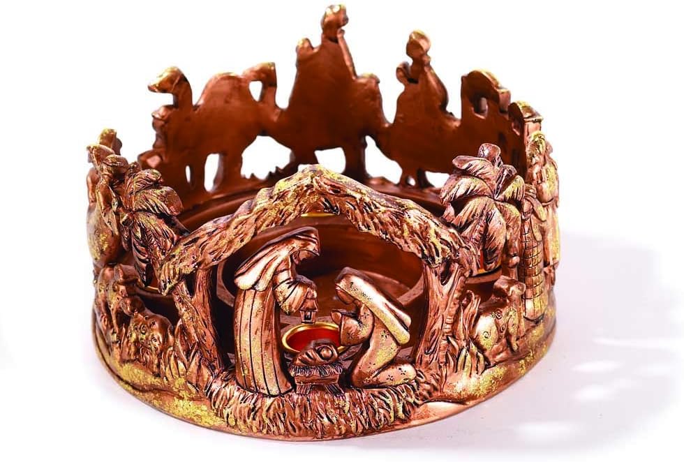 Dicksons Nativity Scene Antique Gold Tone 11 x 11 Resin Stone Christmas Advent Candle Holder