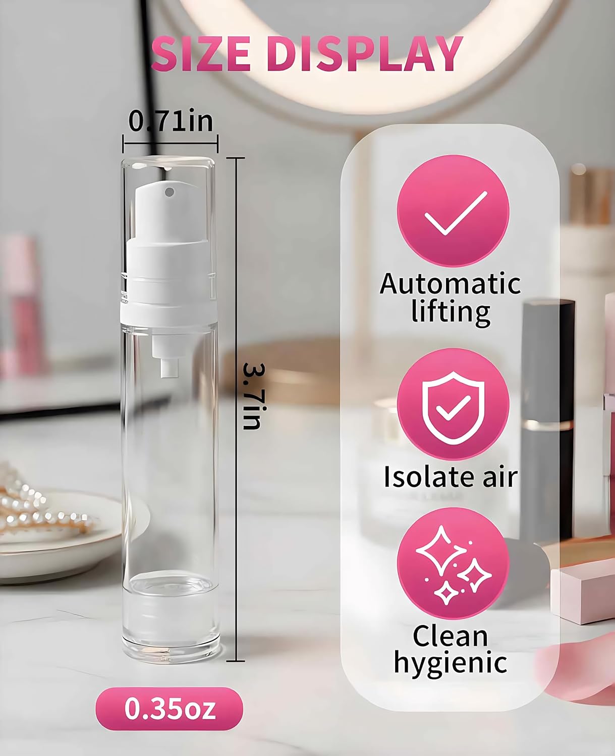 30PCS Travel Pump Bottles for Toiletries, 10ml Empty Airless Pump Bottle, Refillable Lotion Gel Essence Moisturiser Foundation Vacuum Container