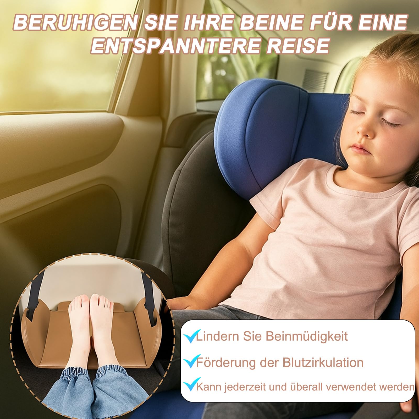 Fußstütze Flugzeug Travel Essentials - Fußstütze Aufblasbare Reise Auto Kinder, Schreibtisch Büro Baby Kids, Gadgets Travel Organizer Zubehör, Geeignet für Geschäfts- und Familienfahrzeuge