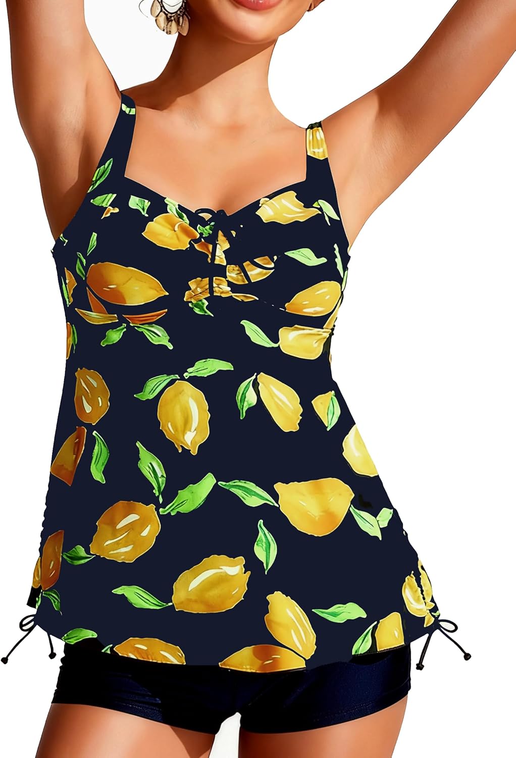 Septangle Women Plus Size Drawstring Bathing Suits Two Piece Tie Back Swimsuit Tankini Swimwear with Boyshort 2026