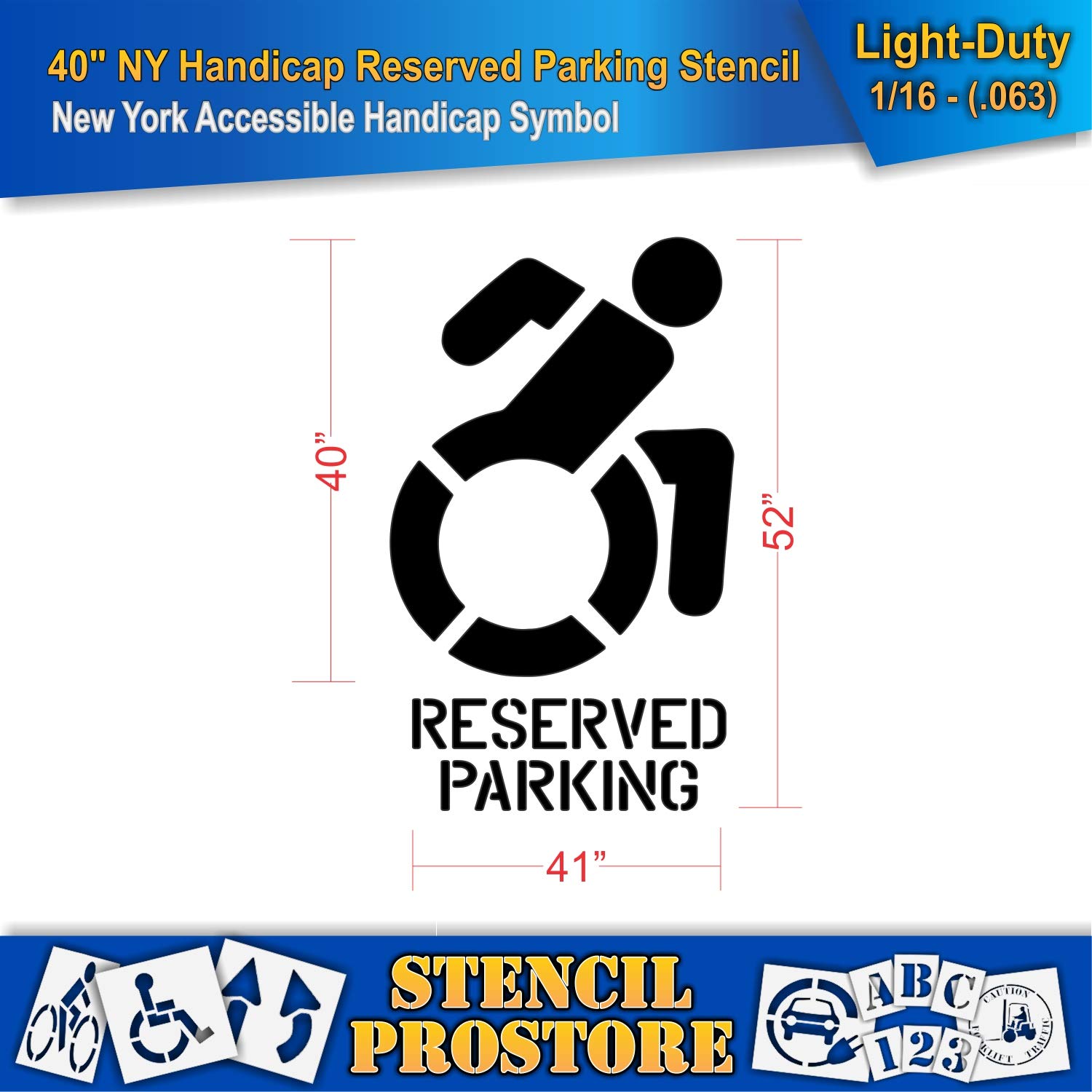 Pavement Stencils - 40 in - Accessible Icon Symbol Stencil with Reserved Parking - 52'' x 31'' x 1/16" (63 mil) - Light-Duty