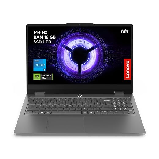 Lenovo LOQ Essential Gen 11 Gaming Laptop AI 15.6 Inch FHD (Intel Core i5-13450HX, NVIDIA GeForce RTX 5050, 16GB RAM, 1TB SSD, 144Hz, Wi-Fi 6, No Operating System) QWERTY Spanish – Grey