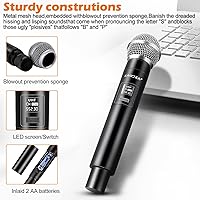 Vista 4 de Sistema de micrófono inalámbrico, micrófonos de mano UHF duales, alcance de 200 pies de largo, Plug & Play, micrófono inalámbrico para cantar