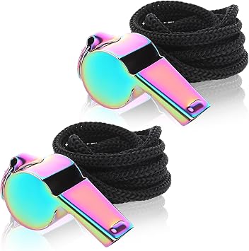 2 Pack Metal Coach Whistle with Lanyard, Stainless Steel Basketball Whistle for Referee, Crisp Loud Sound Sports Whistles for Teachers, Coaches, Referees, Soccer