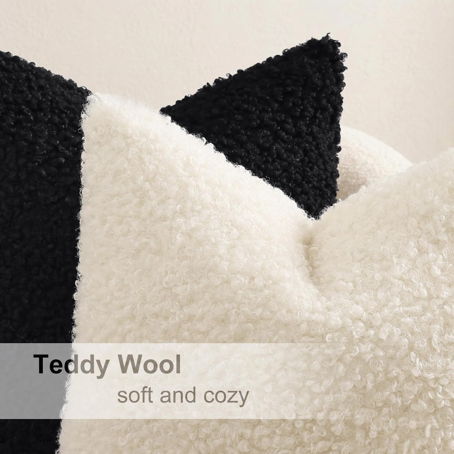 decorUhome Pack of 2 Throw Pillow Covers 18x18 Inch, Faux Fur Decorative Sherpa Pillow Covers Fuzzy Accent Soft Sheepskin Fleece Pillow Cases for Couch Living Room Bed, Black