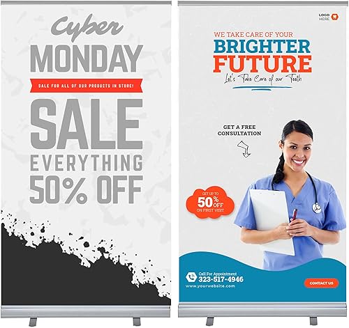 Miniatura 6 de M&T Displays Super Eco - Pancarta retráctil enrollable de pie de 48 x 78.75 pulgadas, perfil de aluminio plateado con bolsa de transporte para