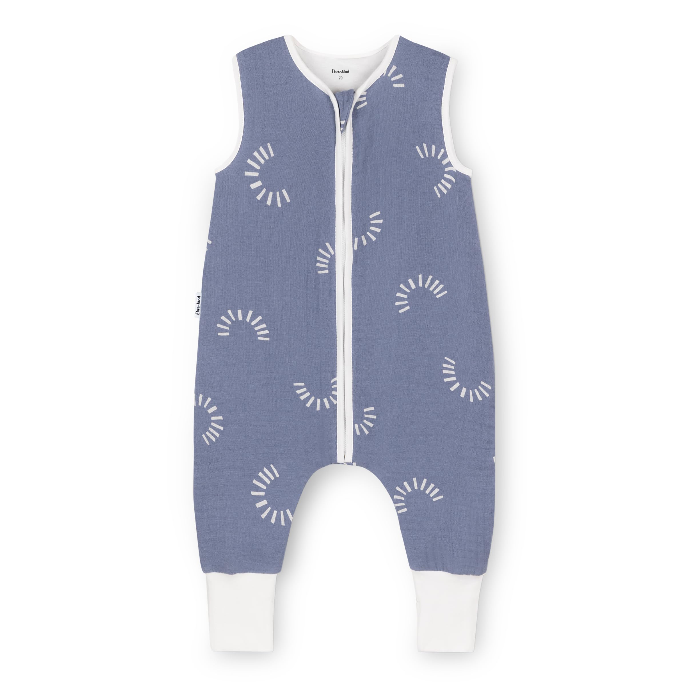Ehrenkind® Baby Sommerschlafsack mit Füßen Musselin | aus weicher OEKO-TEX zertifizierter Bio-Baumwolle | Sommer Baby Schlafsack 1 TOG Gr. 70 Farbe Jeansblau Gemustert
