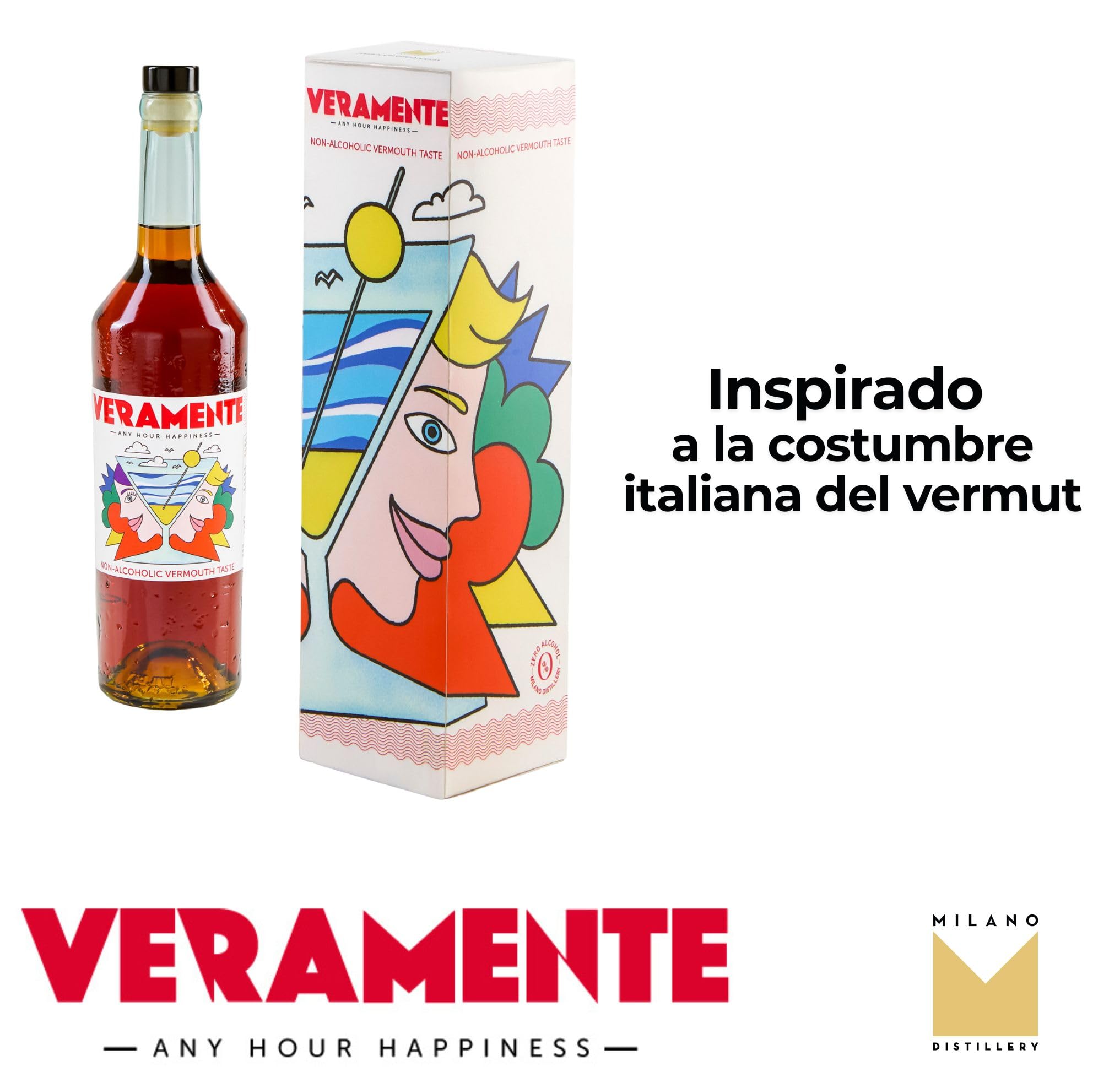 Vermut Veramente Sin Alcohol - Bebida de infusión botánica con aromas naturales de absenta, naranja, salvia, ruibarbo, sabores naturales - Botella de vidrio 750ml