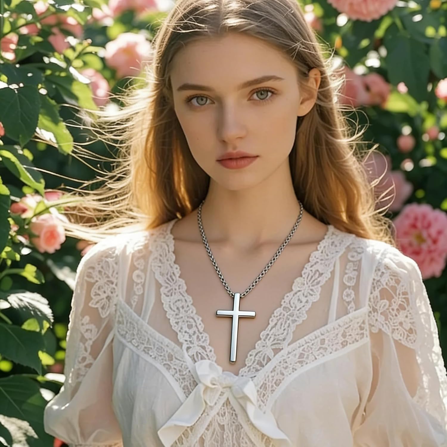 Two pces Cross Pendant Necklace with Lord's Prayer, Gold and Silver Tone, Religious Christian Jewelry, Packaged in a gift box - Image 7