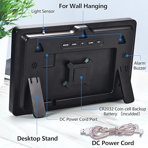 Miniatura 6 de Reloj digital, reloj de pared digital con pantalla LED grande de 11.5 pulgadas, brillo ajustable, con día y fecha, temperatura interior, repetición,