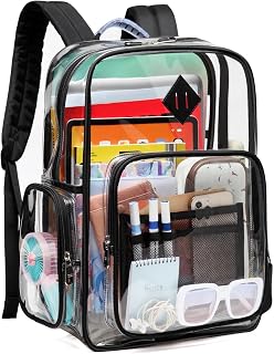 ASKSKY Clear Backpack for School, Heavy Duty PVC See Through Book Bag Stadium Approved Transparent Backpack, Black