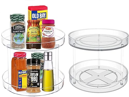 Clear Lazy Susan - Organizador de especias giratorio de 10.6 pulgadas, organizador giratorio de 360 grados para armario de cocina, bandeja de 2