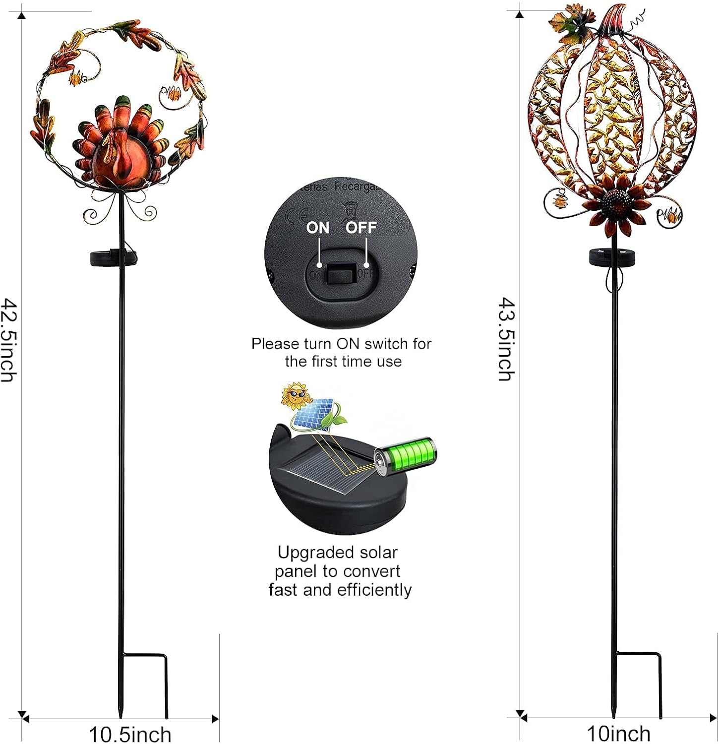 22新発 Alladinbox サンクスギビング ソーラーライト ヤードステーク 屋外装飾 2パック メタルターキーとパンプキン ライト付きヤードサイン 秋の収穫 屋外 庭 ステーク 通路ライト Placasanimal Com