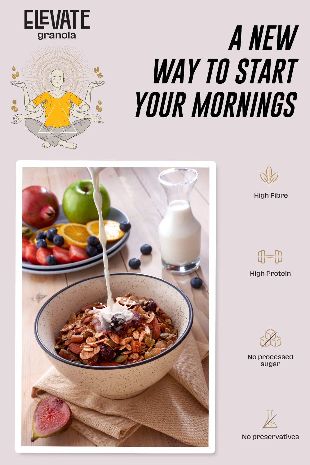Elevate Granola Almond & Seeds 300g | Oats (37%), Almonds (20%), Seeds (20%) | High Protein & Fibre | No Processed Sugar & Preservatives | Vegan | Healthy Snack & Breakfast Cereal 2