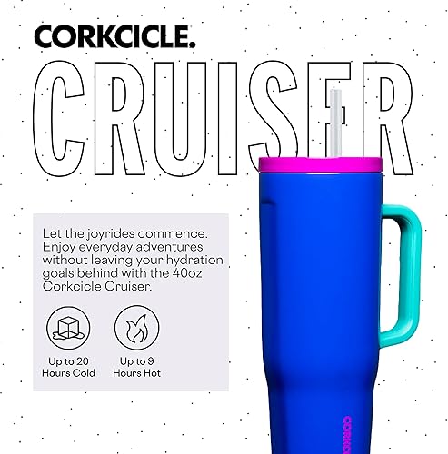 Miniatura 2 de Corkcicle Cruiser - Vaso aislado con asa y pajilla, rompevientos de los años 80, 40 onzas, botella de agua reutilizable mantiene las bebidas frías