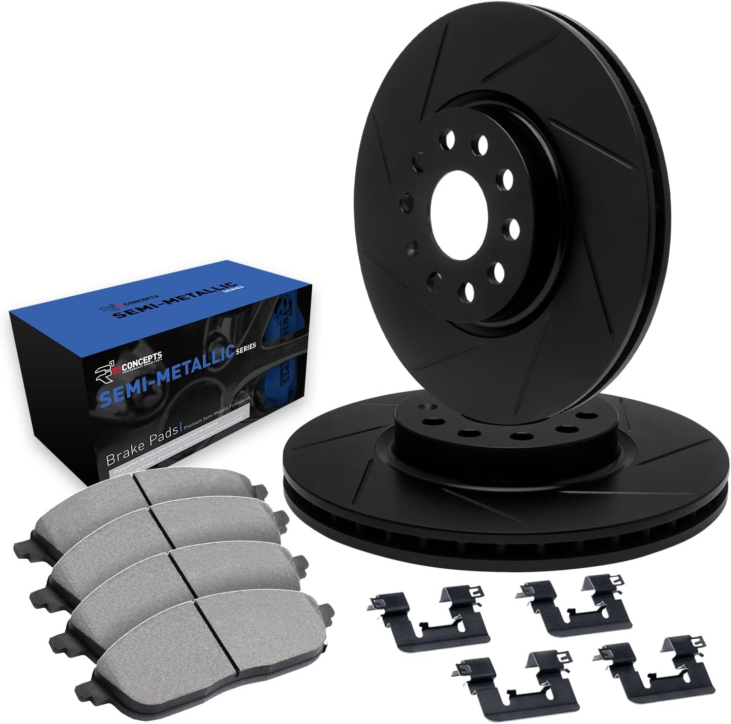 R1 Concepts Front Brake Kit Fits 2016-2022 Lexus RX350, RX450h; 2018-2022 Lexus RX350L, RX450hL; 2022-2024 Lexus NX250, NX350, NX350h; 2020-2022 Toyota Avalon| Semi Met Pads, Slotted Rotors| Hardware