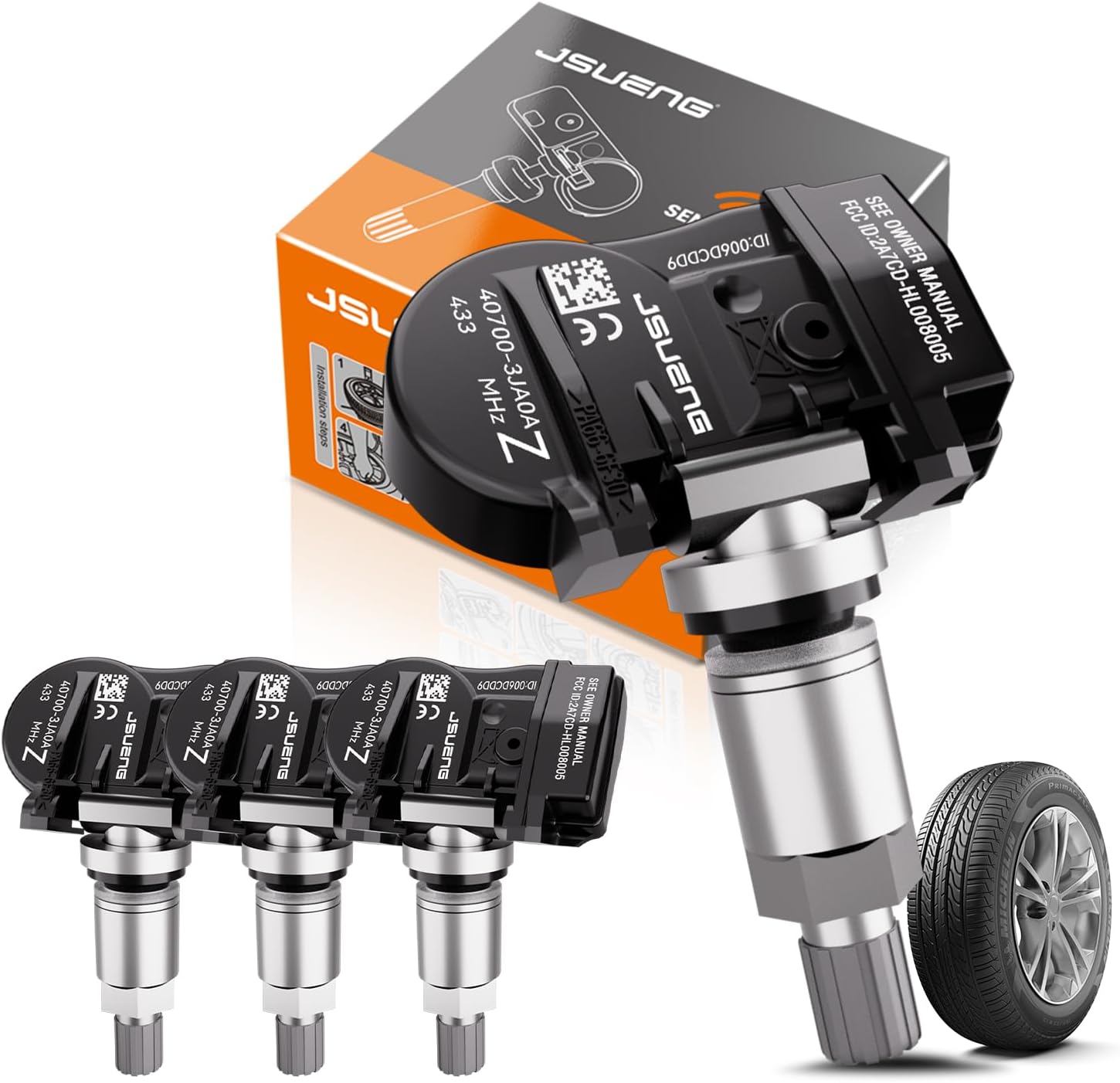 Jsueng 4PCS Pre-Programmed TPMS Sensor Tire Pressure Monitoring System Sensor Compatible with Infiniti Nissan Models, Alitima, Frontier, Maxima Murano, Pathfinder, JX35, Q50, Q60, QX60, 433MHz