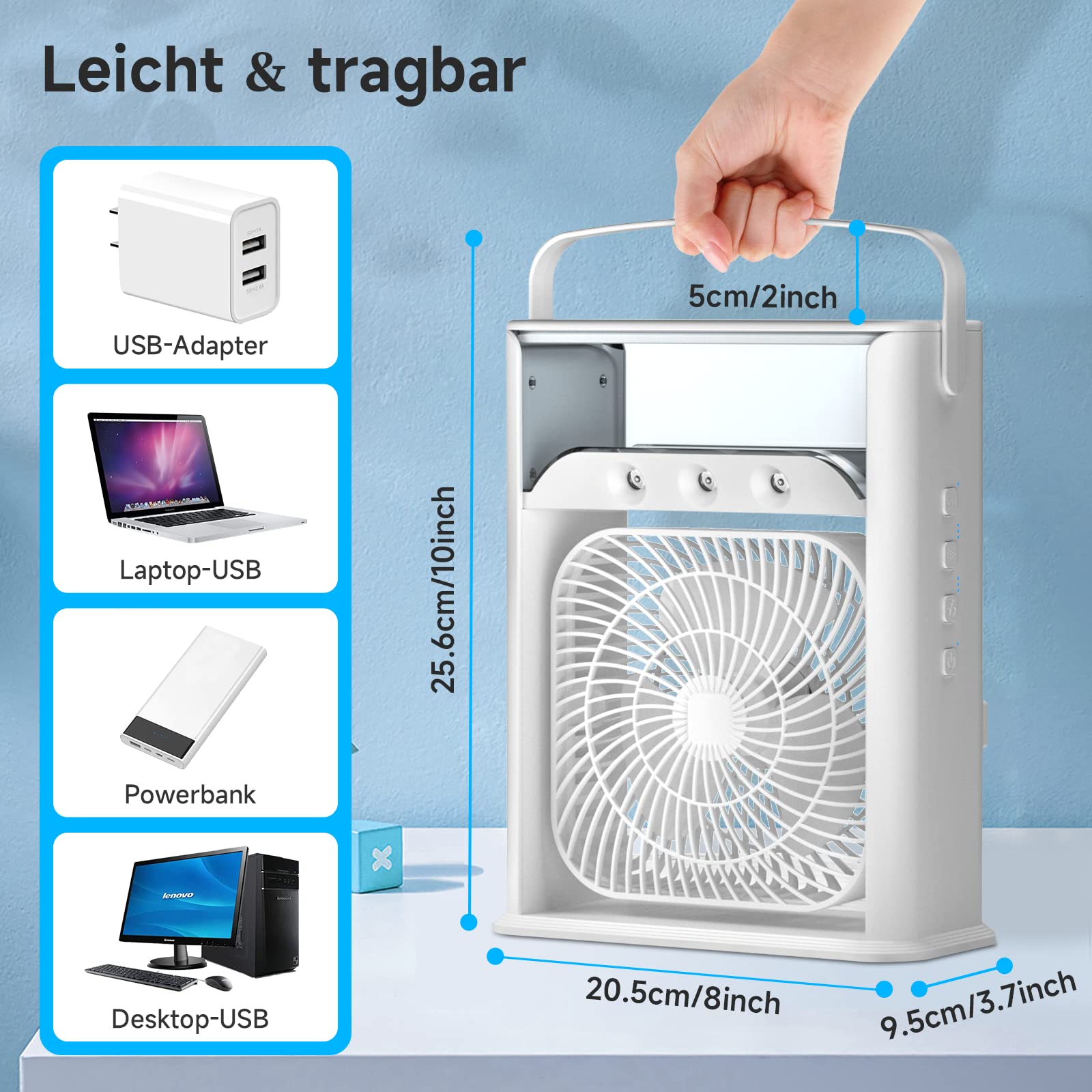 Draagbare airconditioner, 4-in-1 persoonlijke luchtkoeler, mini