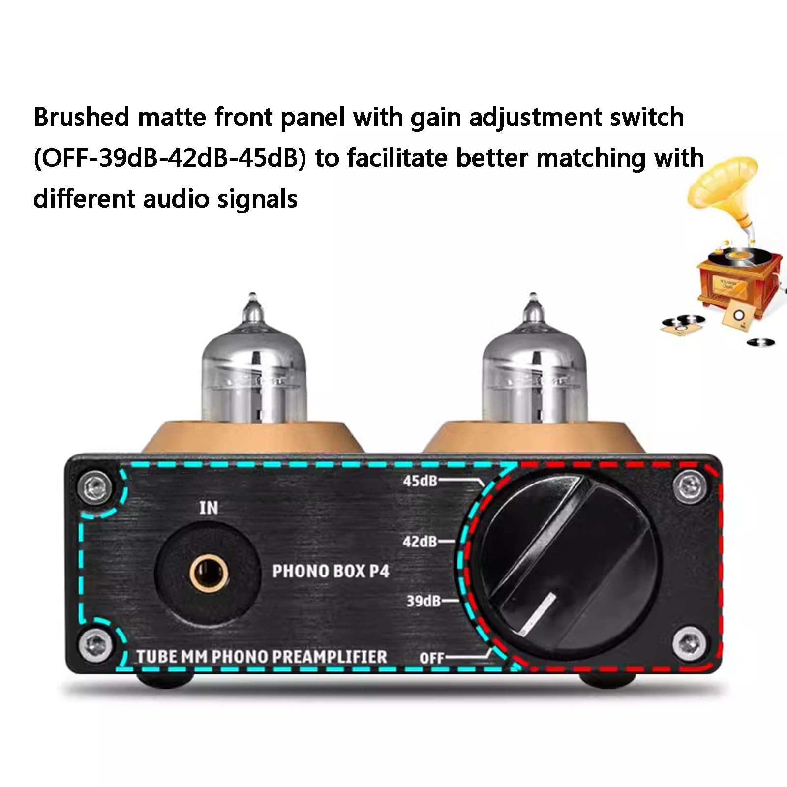 Préamplificateur Phono, Mini Préamplificateur Audio Stéréo Hi-FI, avec Engrenage De Gain, Tubes À Vide, Préamplificateur pour Platine Vinyle MM/MC, Phonographe Et Tourne-Disque