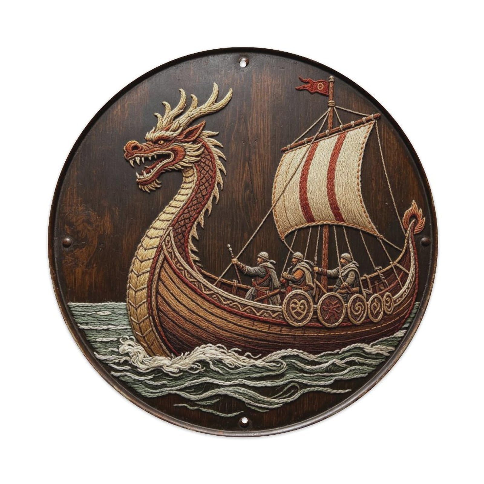 Viking Dragon Ship Embroidery Metal Tin Sign Plaque