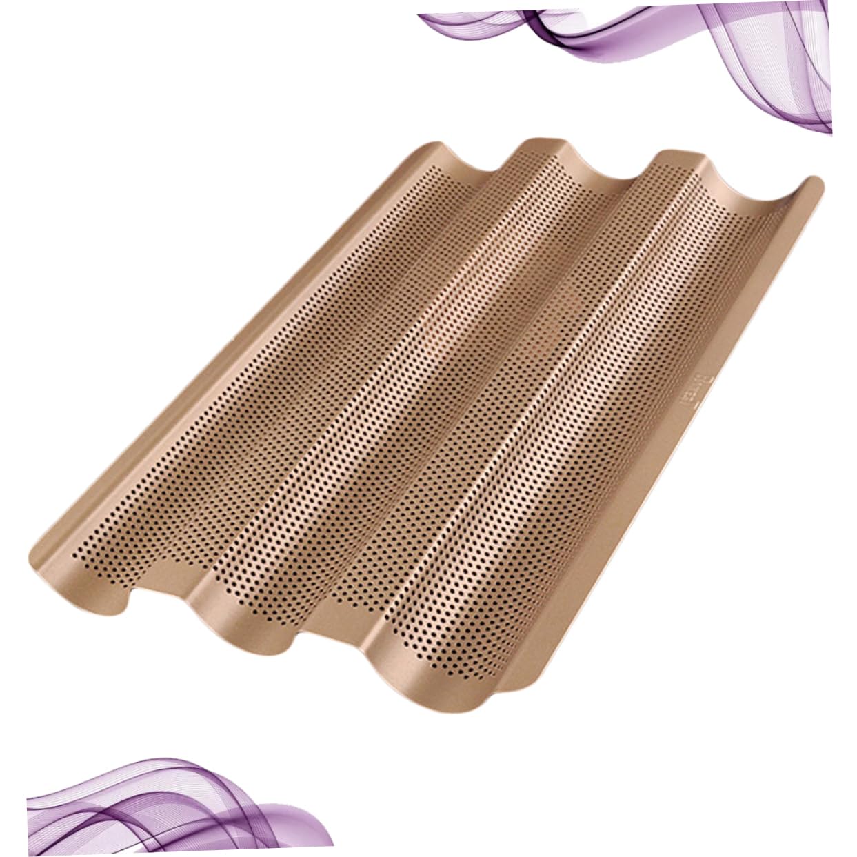 SOLUSTRE 1Pc Non Stick French Bread Pan Heavy Steel Three Slot for Baking Baking Tray for Homemade Baguettes Easy to Clean with Premium Coating Gold Finish