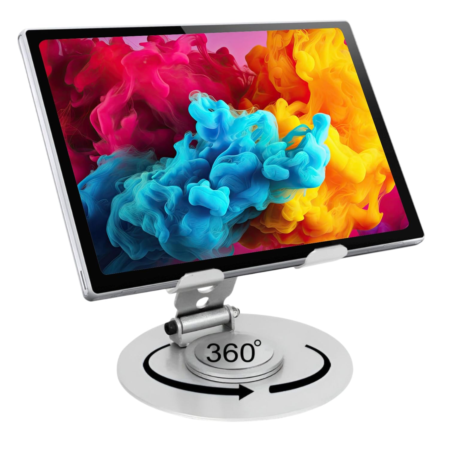 Elfora Heavy Duty Metal Adjustable Tablet Stand Holder for iPad, Tablets | with 360 Degree Rotation, Foldable & Portable Tablet Stand for Table, Office & Home (Sliver)-image-27