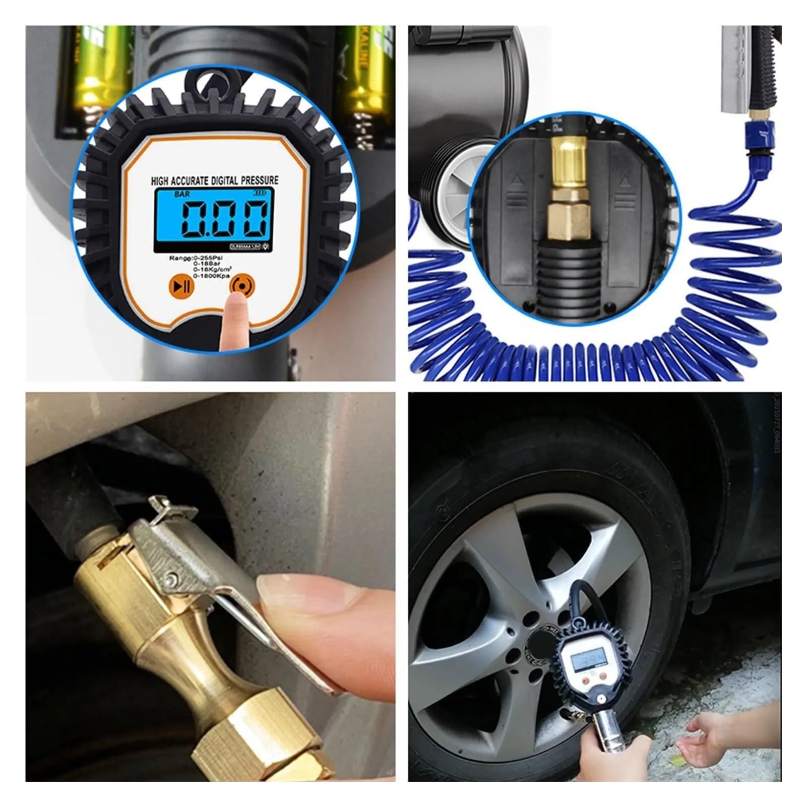 Manometro Pressione Acqua Indicatore di gonfiaggio della pressione dell'aria dei pneumatici for auto professionale Display digitale Tester universale for veicoli Strumenti monitoraggio dell'inflazione