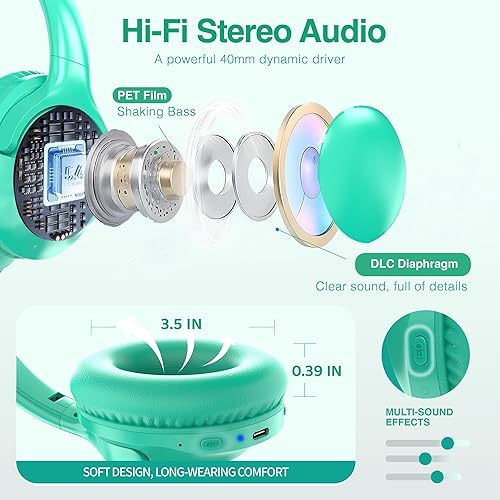 Miniatura 5 de MIDOLA - Auriculares Bluetooth MIDOLA con micrófono, plegables y ligeros, cubren las orejas, 68 horas de reproducción, 6 EQ, inalámbricos, estéreo