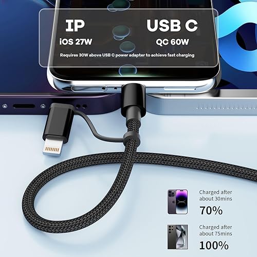 Miniatura 5 de Paquete de 4 cables Lightning de 3 pies 6 pies 10 pies para iPhone Lightning de nailon trenzado certificado por Apple compatible con iPhone Max XS