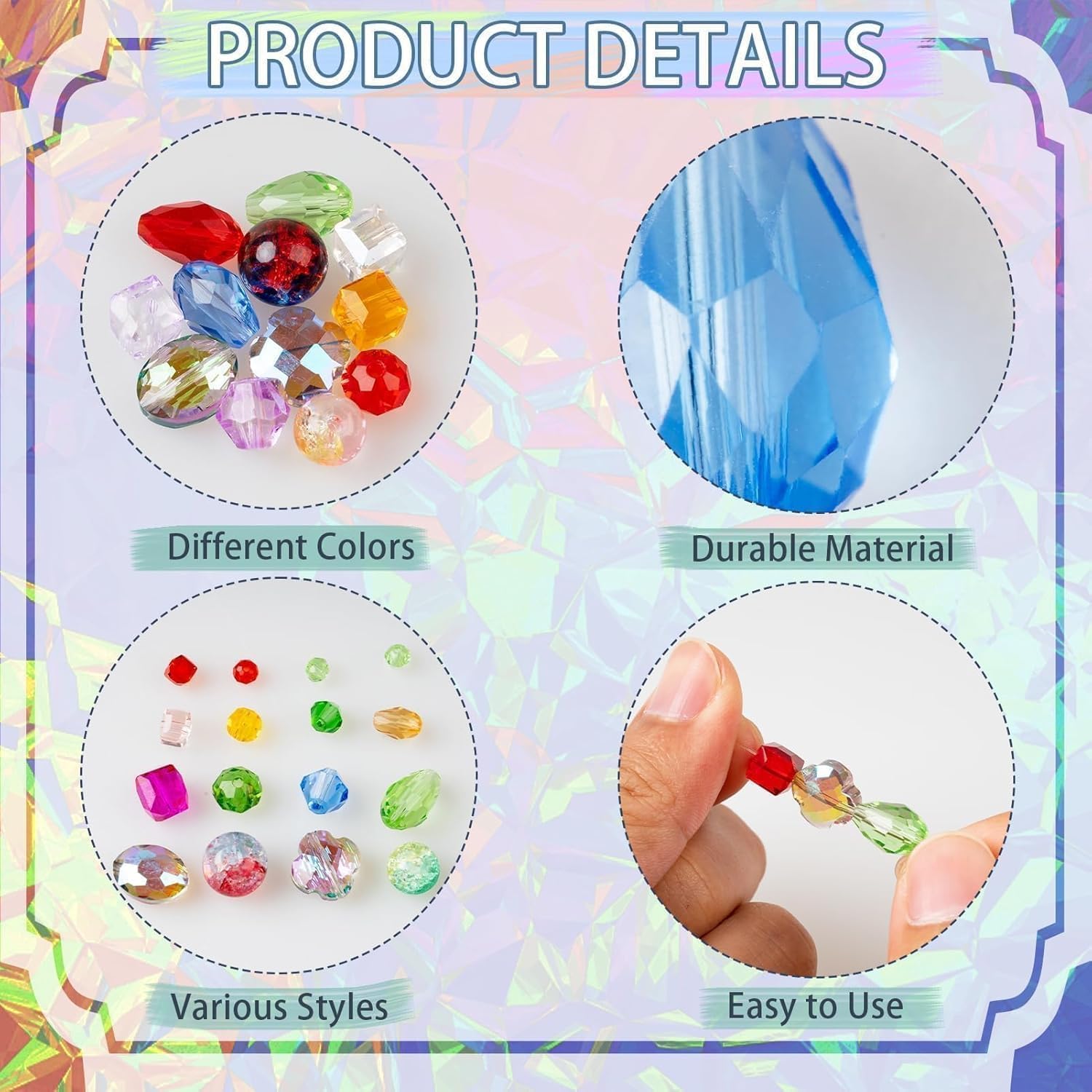 1272pcs Glass Beads for Jewelry Making - Colorful Rainbow Craft Crystal Beads with Loose Beads Sparkly Beads Hole Drilled DIY for Bracelets Craft Earrings Making - Image 4