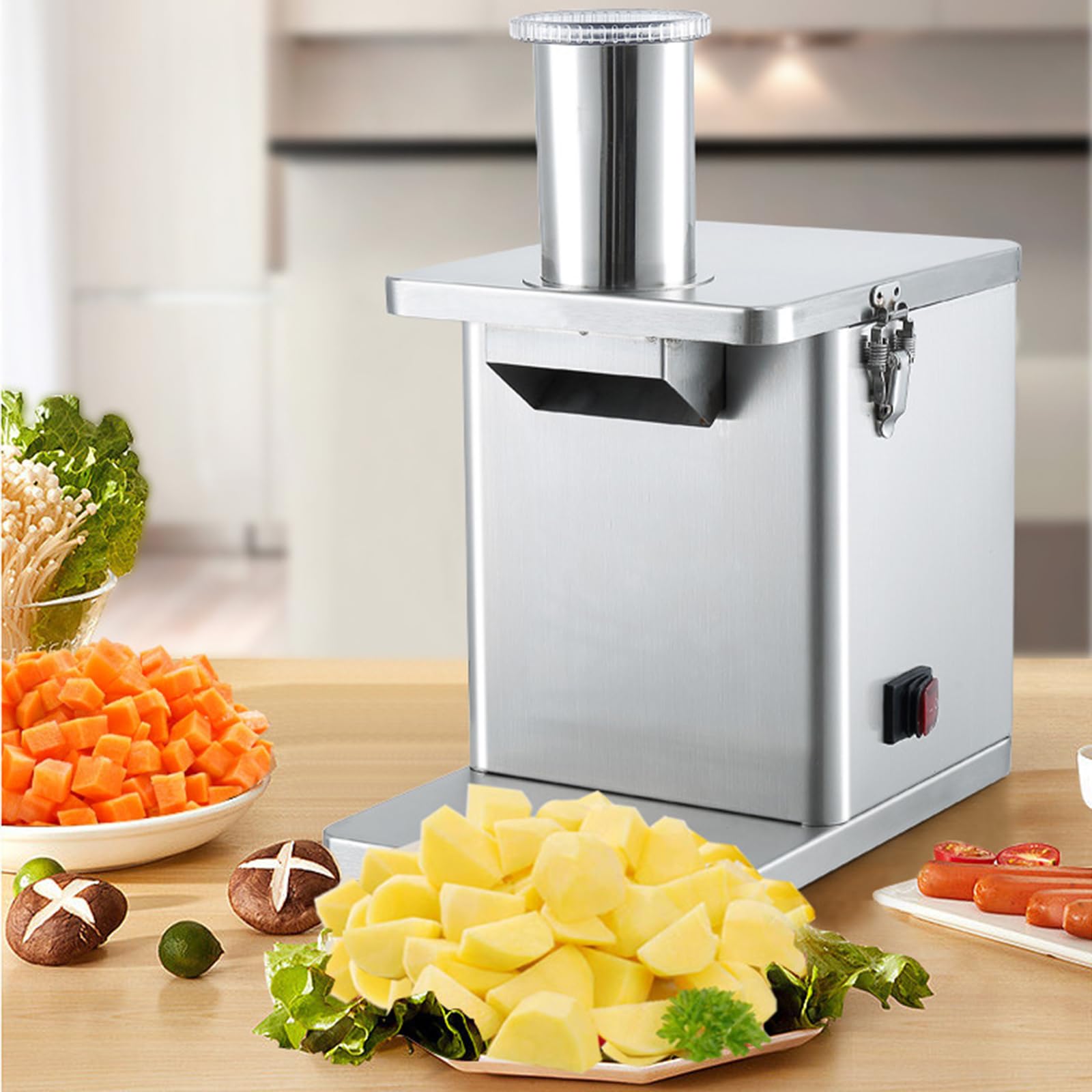Tagliaverdure e Tagliaverdure, Tagliaverdure Elettrico, Tritatutto Verdure Commerciale da 200 W, Taglia Patate Automatico per Cipolle, con 5 Dimensioni di Lame, per Patate Carote C