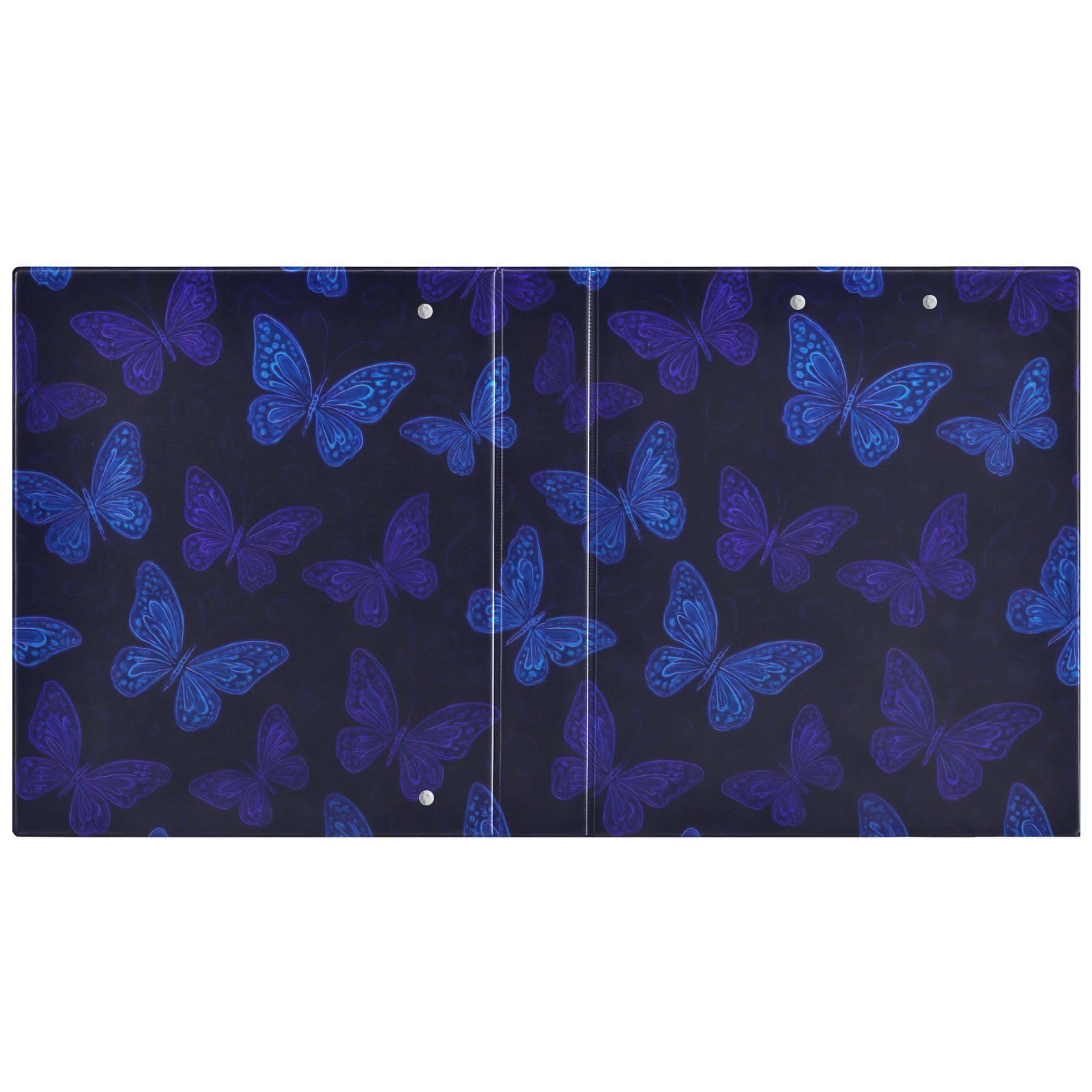 Carpeta de 3 anillas, mariposas azules y moradas brillantes, carpeta de anillos en D oscuro, paquete de 2 | Con portapapeles y bolsillos, para escuela, universidad, oficina