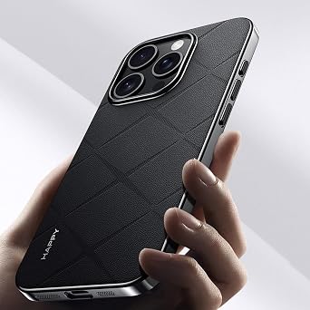 Case for iPhone 16/16 Plus/16 Pro/16 Pro Max, Luxury Leather Electroplated Bumper, Scratch-Resistant Anti-Fingerprint Cover,Black,16 Pro Max
