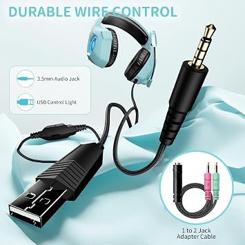 Ozeino Gaming Headset, 3D Sound Effects, Noise Eduction Microphone, Gaming Headphone for Ps4, Ps5, Xbox One, PC, Switch(light blue)