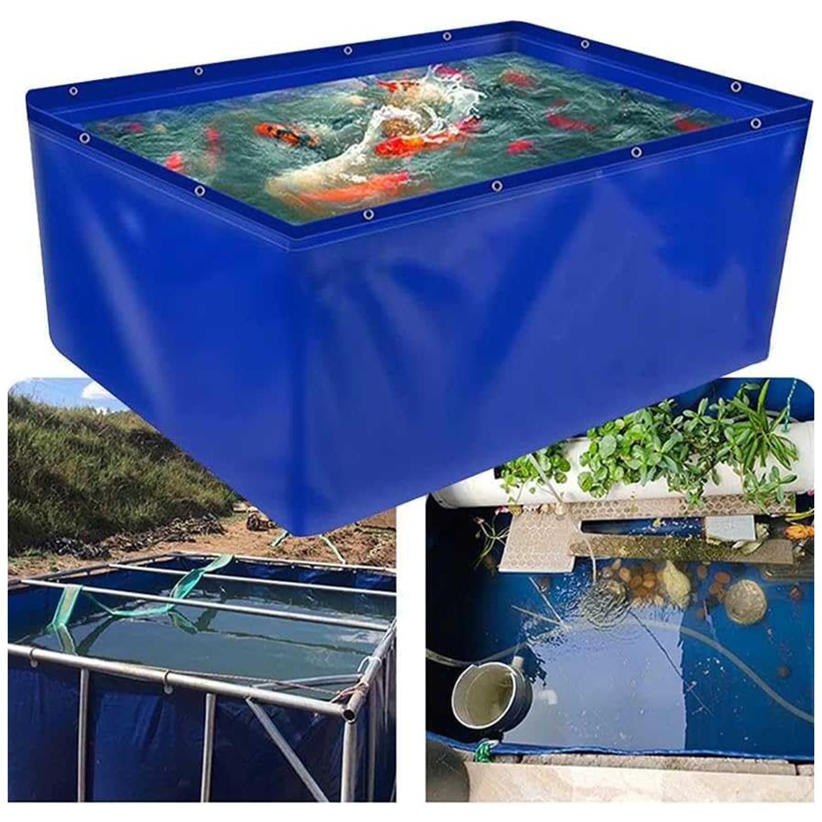 Piscina impermeabile pieghevole in PVC con valvola di scarico, 200 x 100 x 50 cm, in plastica, portatile, da giardino, per piante acquatiche e pesci