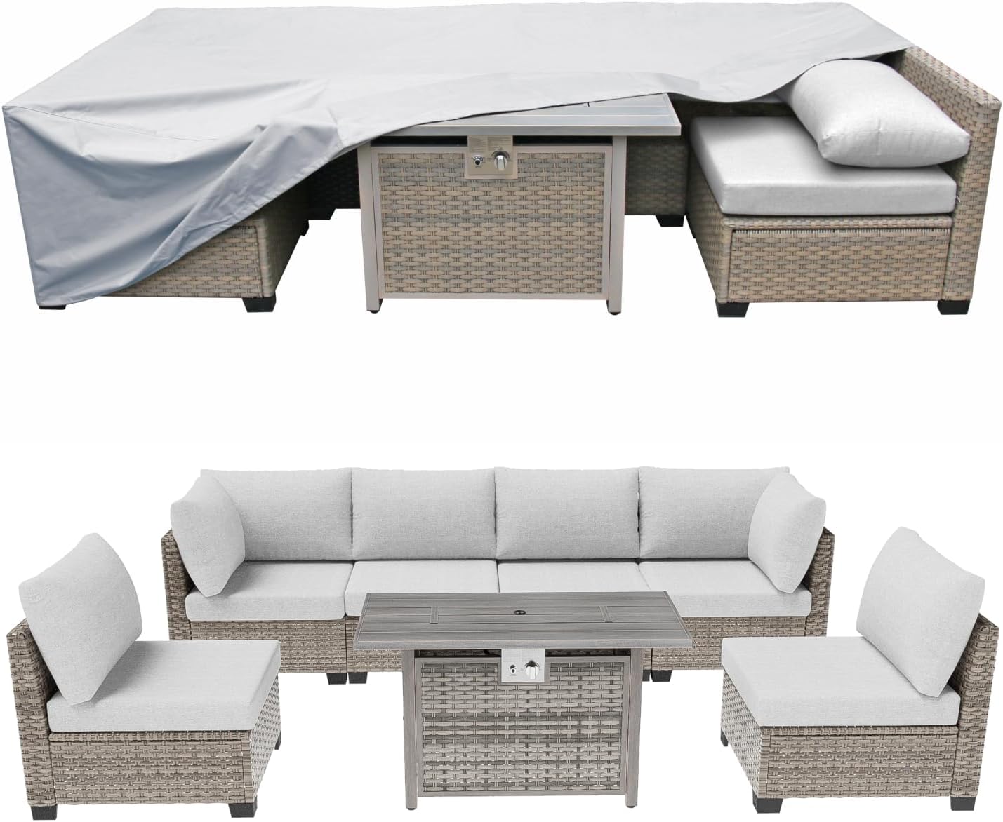 SUNPEAK Patio Furniture Covers Q01 Series Waterproof Outdoor Furniture Covers for Winter Outdoor Rectangle Table and Chair Set Covers, Dust Proof Furniture Protective Cover 119" L x 59.5" W x 27.5" H