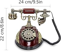 Vista 7 de CERRXIAN Teléfono de línea fija retro con disco giratorio, decoración de teléfono fijo estilo antiguo europeo vintage - color cobre (116AS)