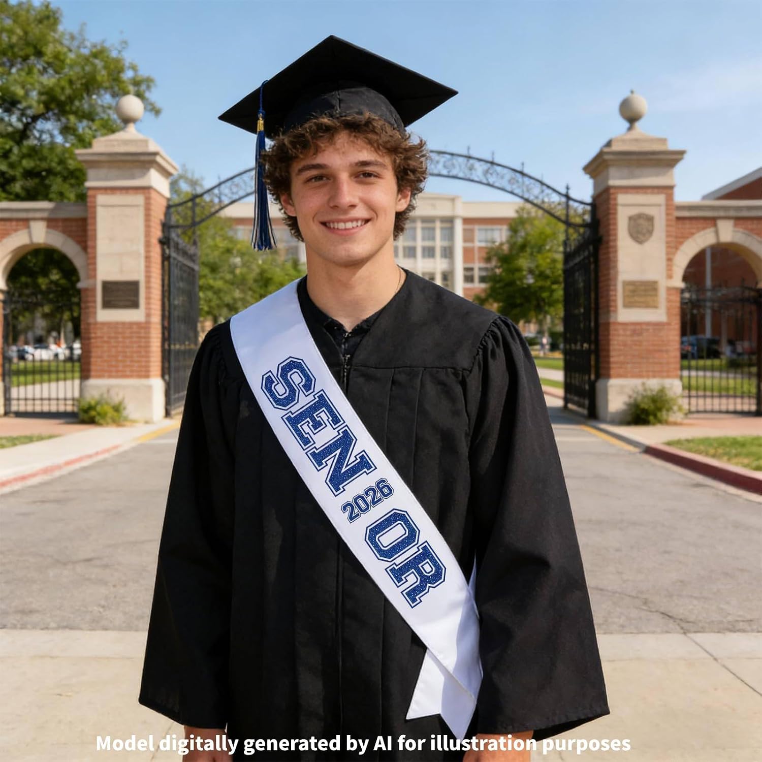 6 Pcs Senior Sashes Class of 2026, Class of 2026 Sash for Graduation Party, White and Blue Glitter Graduation Sash Senior Cheerleader, Graduations Decorations Favors